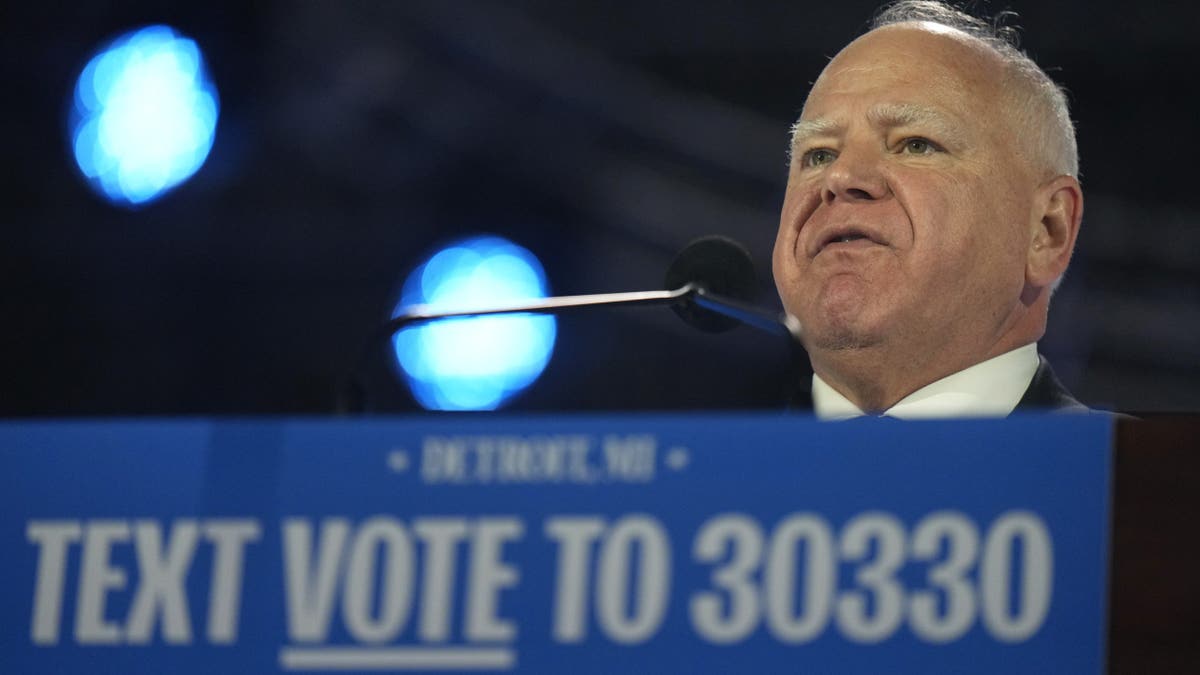 Democratic vice presidential nominee Minnesota Gov. Tim Walz speaks at a campaign rally, Monday, Nov. 4, 2024, in Detroit. (AP Photo/Charlie Neibergall)