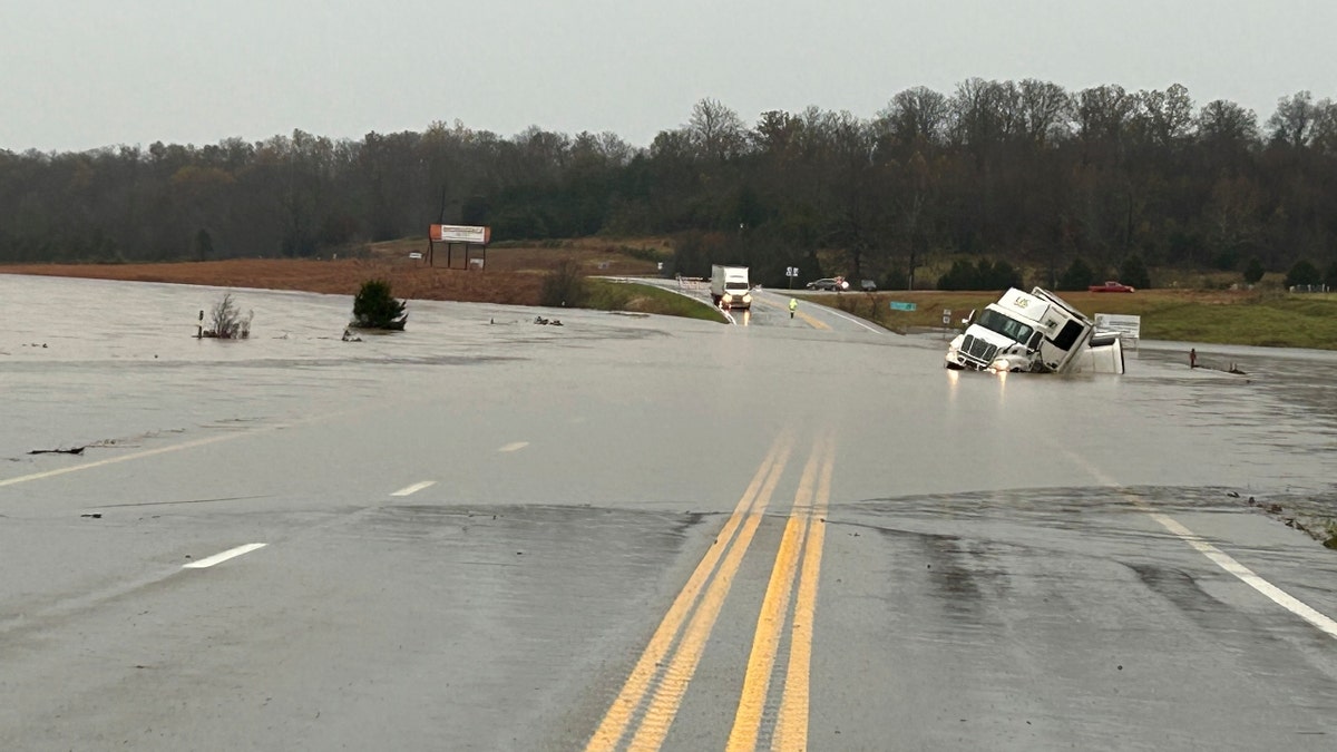 In a photograph  released by the Missouri State Highway Patrol, tractor trailer sits submerged successful  flood h2o  connected  US 63 conscionable  northbound  of Cabool, Mo., Tuesday, Nov. 5, 2024.