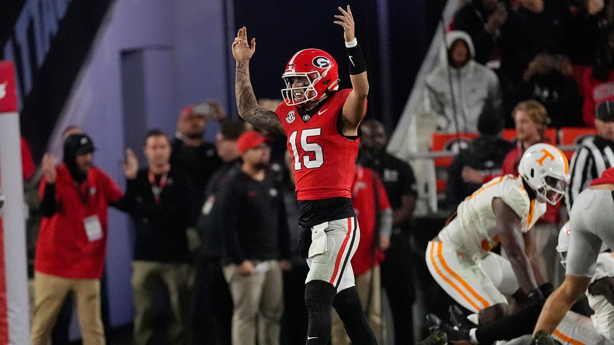 Carson Beck celebrates