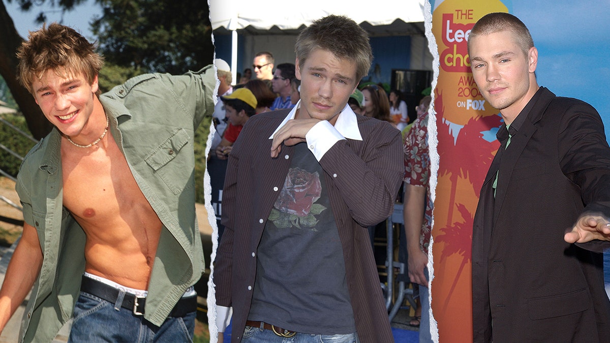 Chad Michael con una camisa verde abierta y pantalones vaqueros muestra sus abdominales partido Chad Michael Murray descansa su mano debajo de la barbilla con una chaqueta marrón partido Chad Michael Murray con la cabeza rapada asiste a The Teen Choice Awards