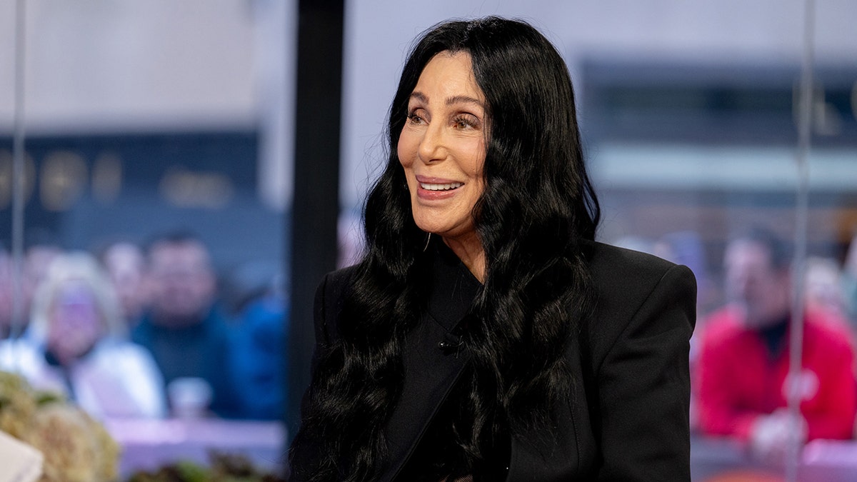 Cher in a black outfit smiles in a side-profile shot while on "TODAY"