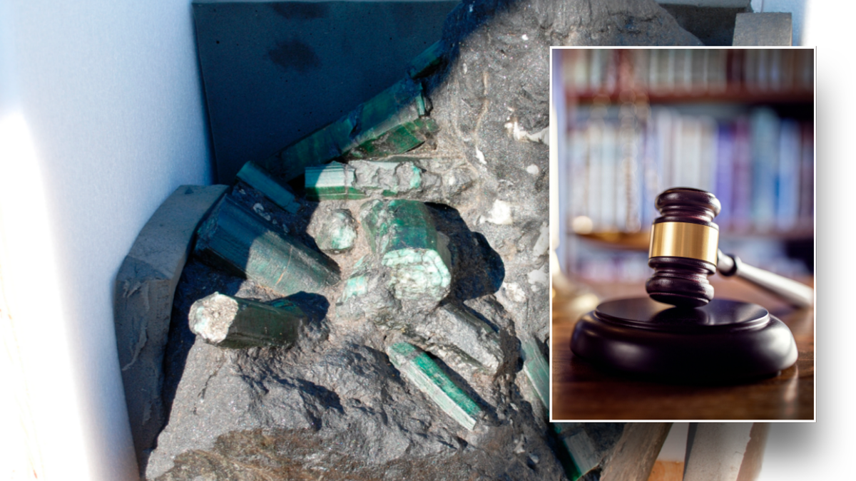 Split image of gavel, rock