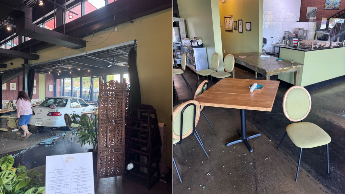 Split picture of restaurant damage