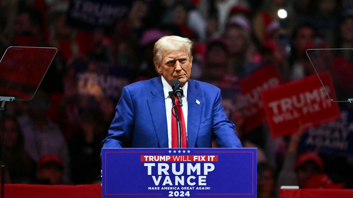 Donald Trump at NYC rally, closeup shot