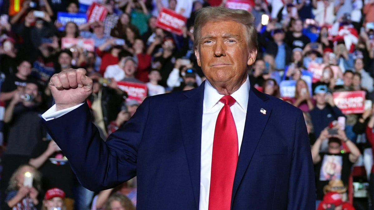 Republican presidential nominee former President Donald Trump arrives at a campaign rally at Santander Arena, Monday, Nov. 4, 2024, in Reading, Pa. (AP Photo/Evan Vucci)