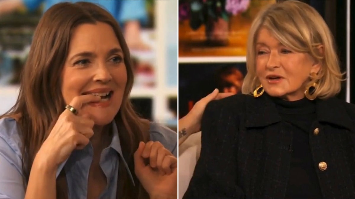 Split screen of Drew Barrymore and Martha Stewart on The Drew Barrymore Show