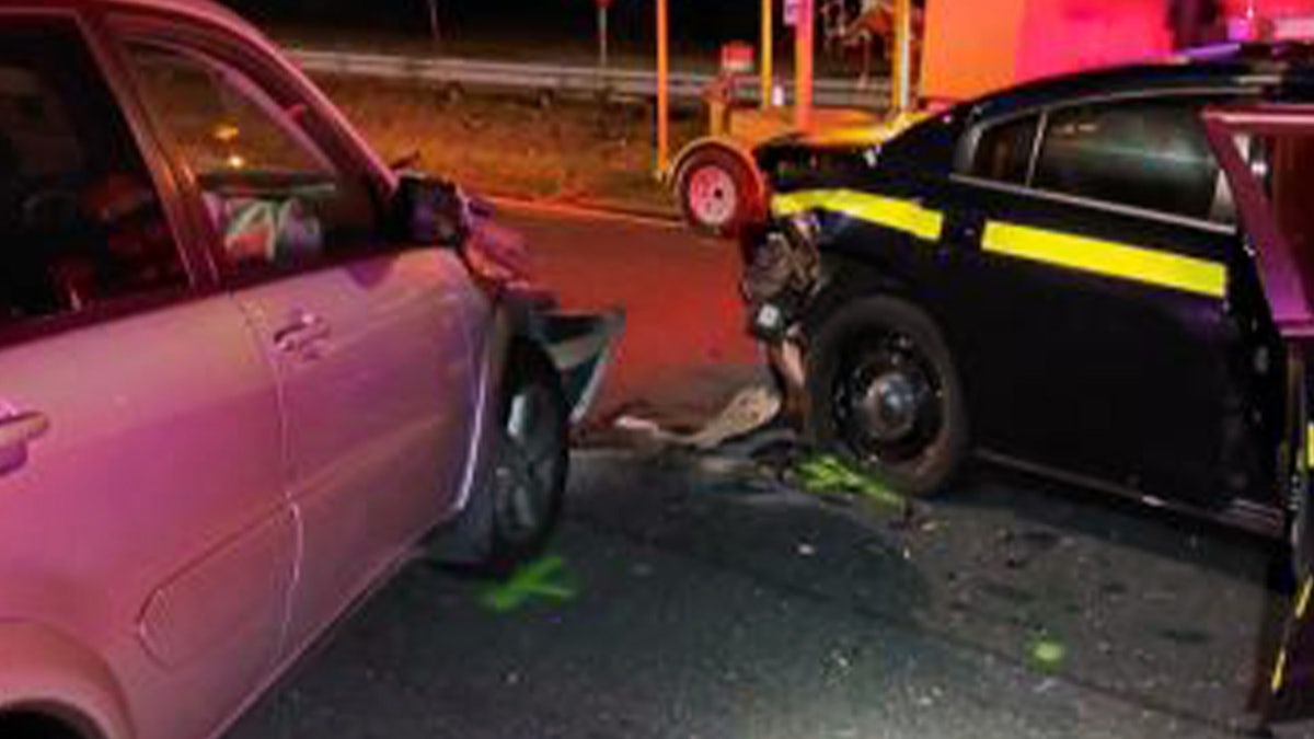 Police cruiser in an accident