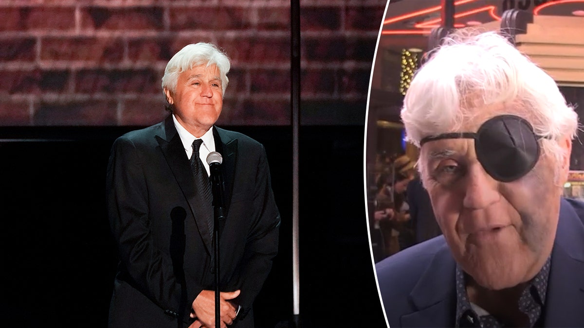 Jay Leno wears an eye patch