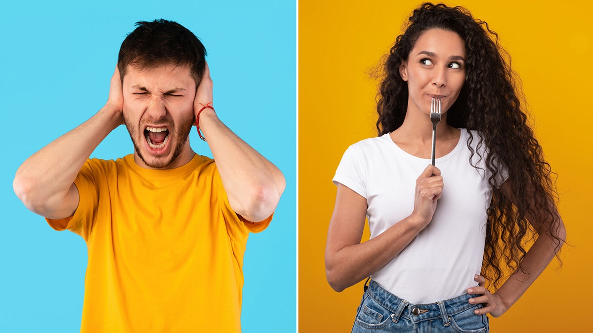 The male on the left reacts differently to the sound of food than the female on the right.