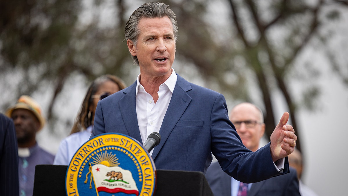 closeup of Gov. Newsom at lectern