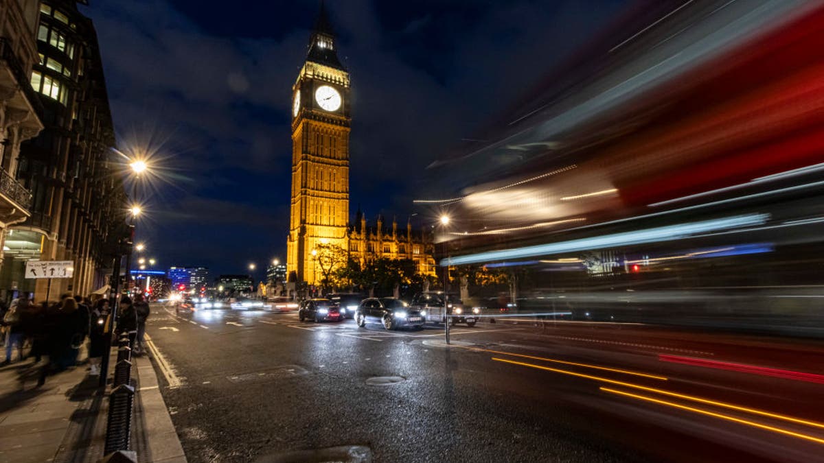 Night view pictured with long exposure photography technique, of the Big Ben, a symbol of Great Britain and touristic attraction, a landmark monument London, England, United Kingdom on September 2024 (Photo by Nicolas Economou/NurPhoto via Getty Images)