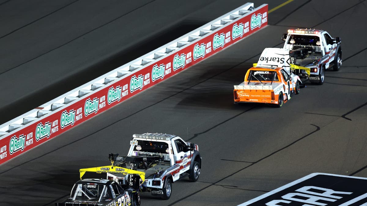     The #27 More Core Diamond Drilling Ford, driven by Frankie Muniz and the #1 Starkey/Soundgear Toyota, driven by William Sawalich were pulled after an incident in the NASCAR Craftsman Truck Series Championship Race. 