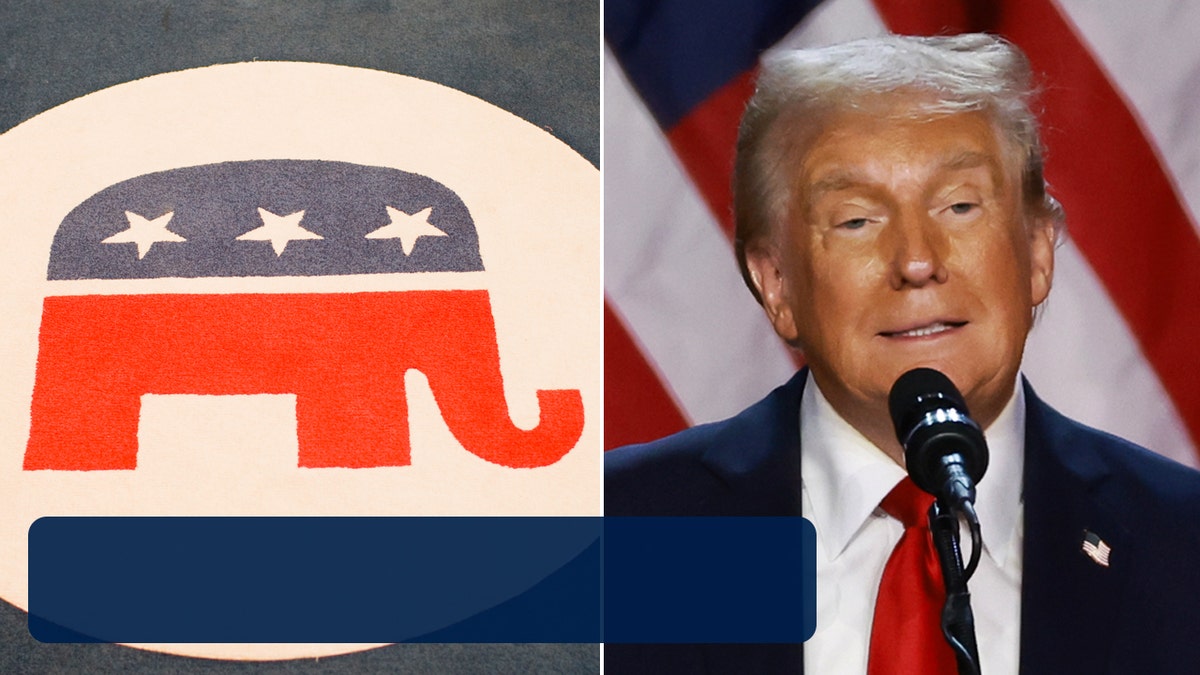 Izquierda: GOP logotipo del elefante; Derecha: Donald Trump