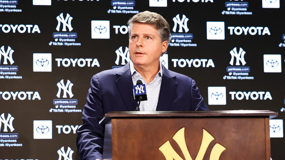 Hal Steinbrenner speaks to the media