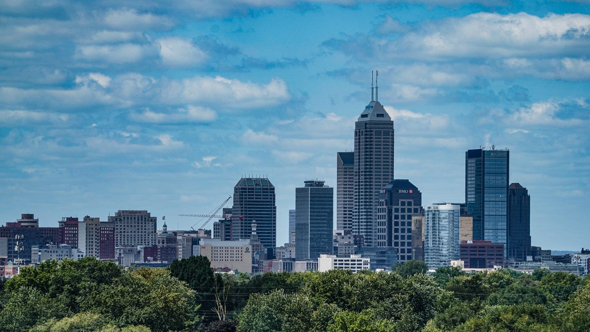 The downtown Indianapolis skyline is seen, Aug. 20, 2024.