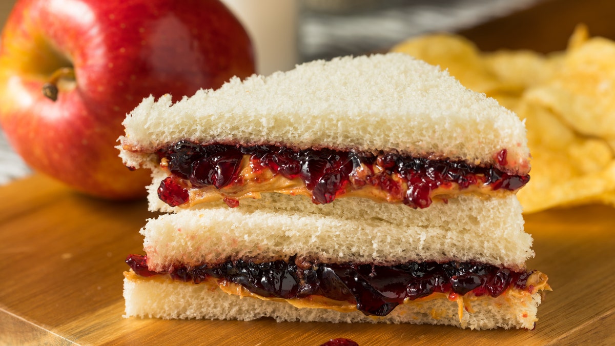 Homemade Crustless Peanut Butter and Jelly Sandwich.