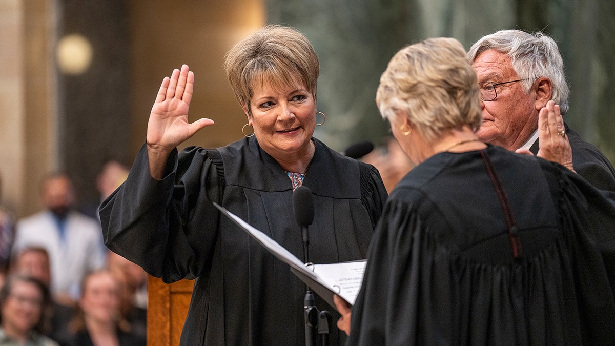 Janet Protasiewicz being sworn in