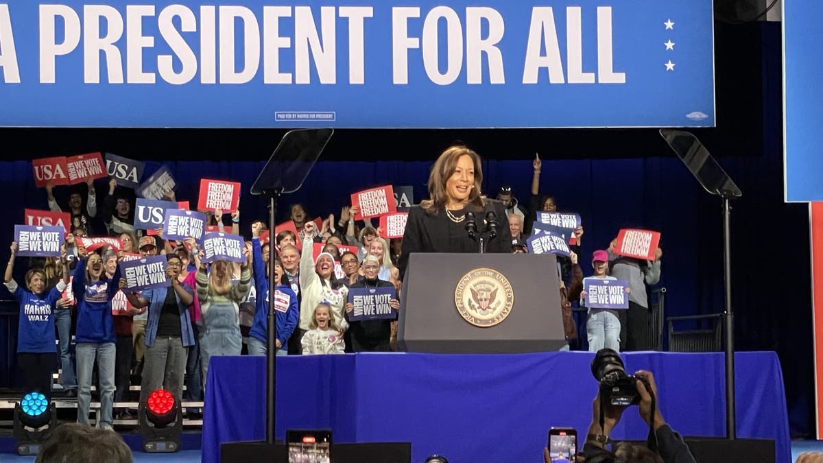 Vice President Kamala Harris, the Democratic presidential nominee, leads a rally in Allentown, Pennsylvania on election night, November 4, 2024.