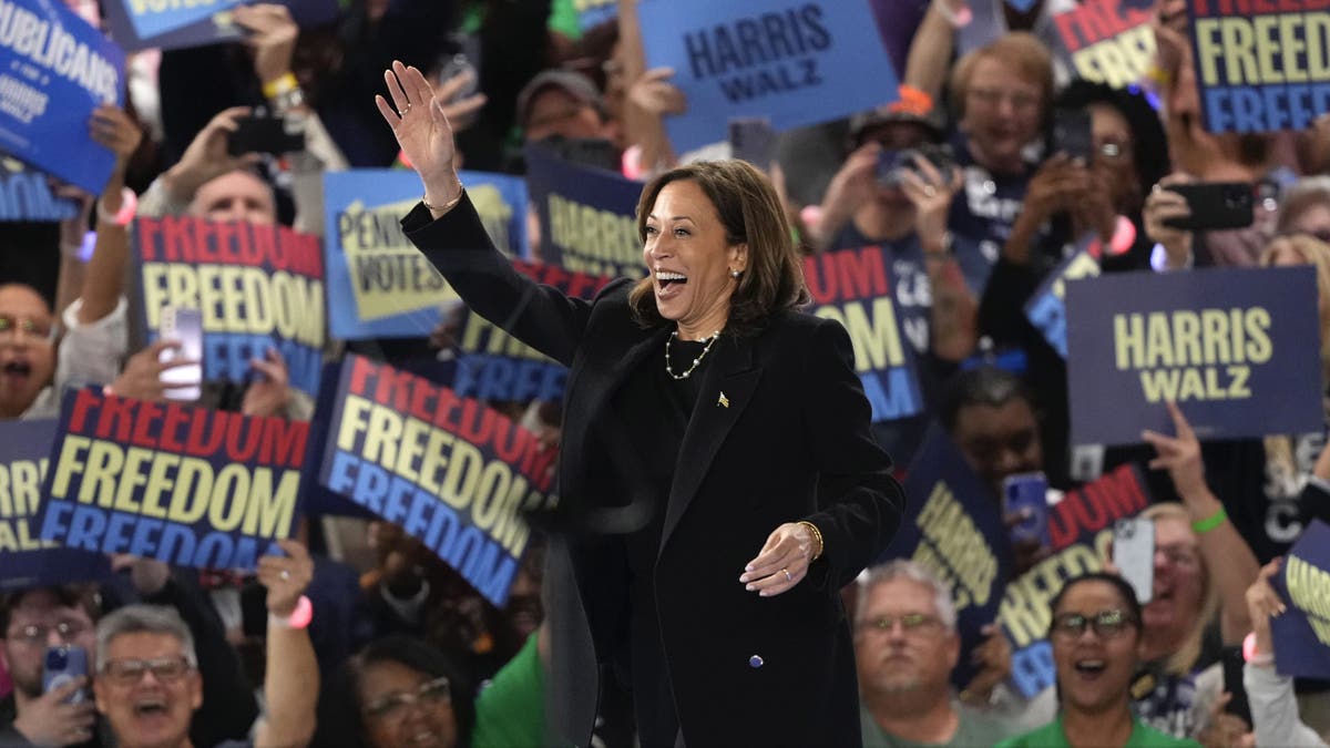 Democratic presidential candidate Vice President Kamala Harris arrives at a campaign event at the PA Farm Show Complex and Expo Center in Harrisburg, Pennsylvania, on Wednesday, October 30, 2024.