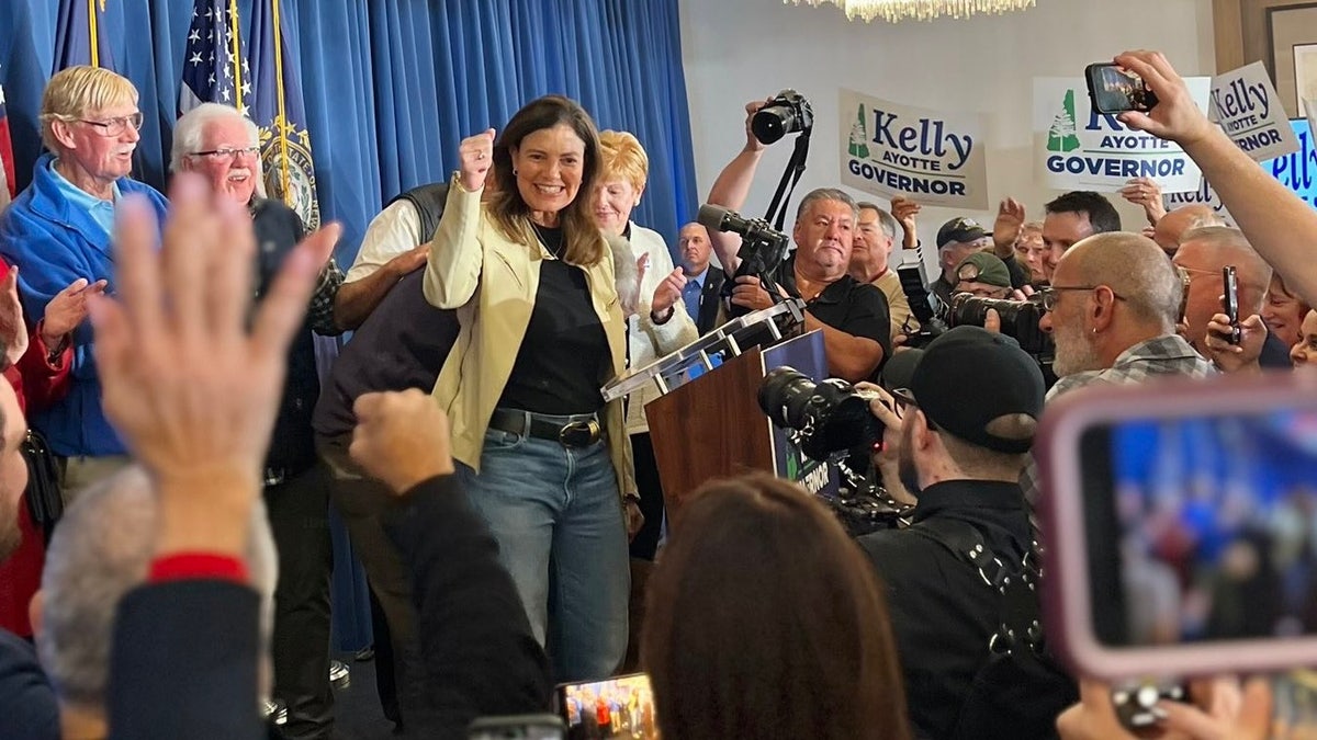 Former Sen. Kelly Ayotte, the Republican gubernatorial nominee in New Hampshire, celebrates her Election Night victory for governor, on Nov. 5, 2024 