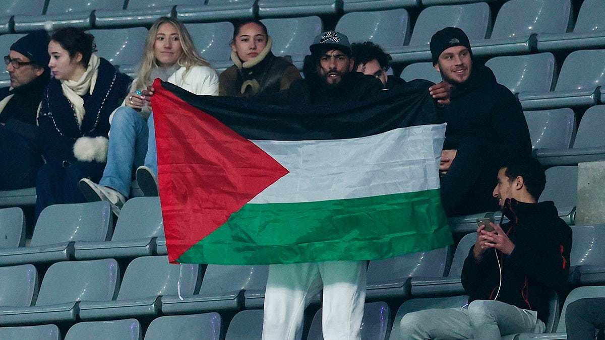 Man holds Palestine flag