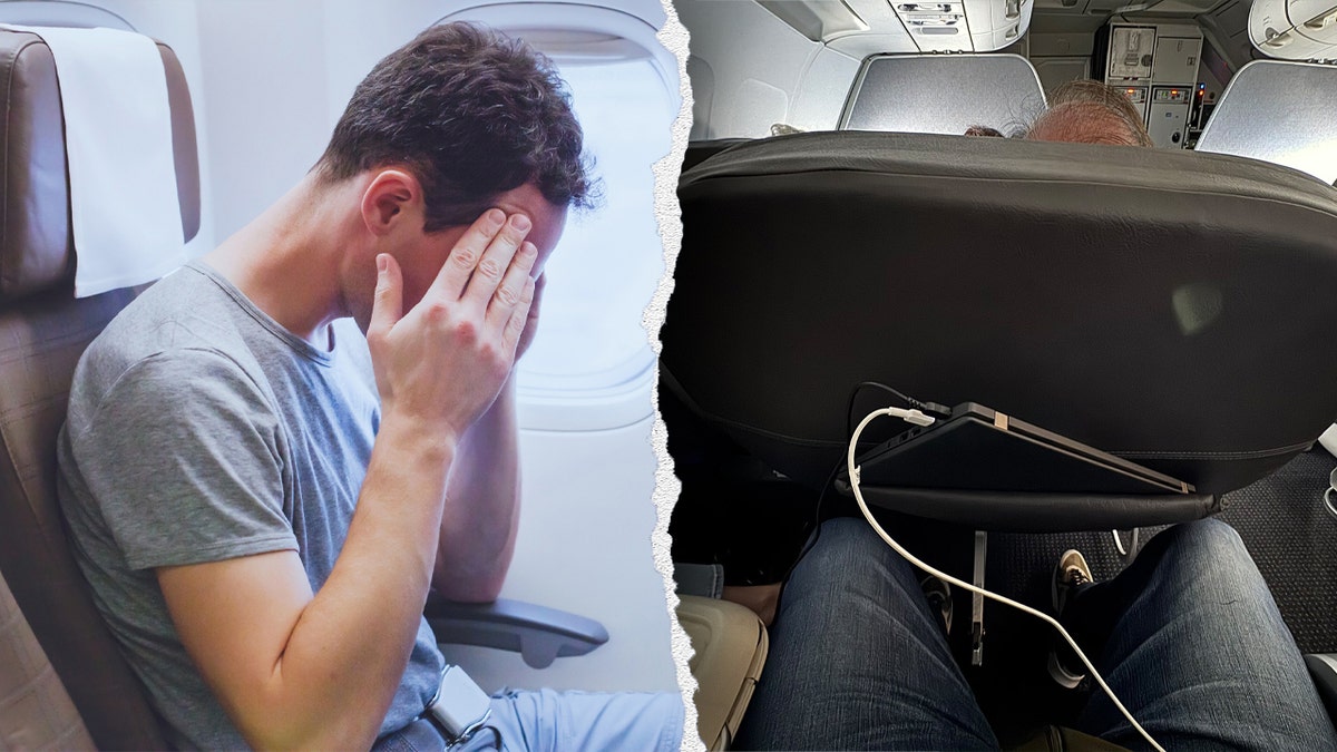 man trapped in first class seat