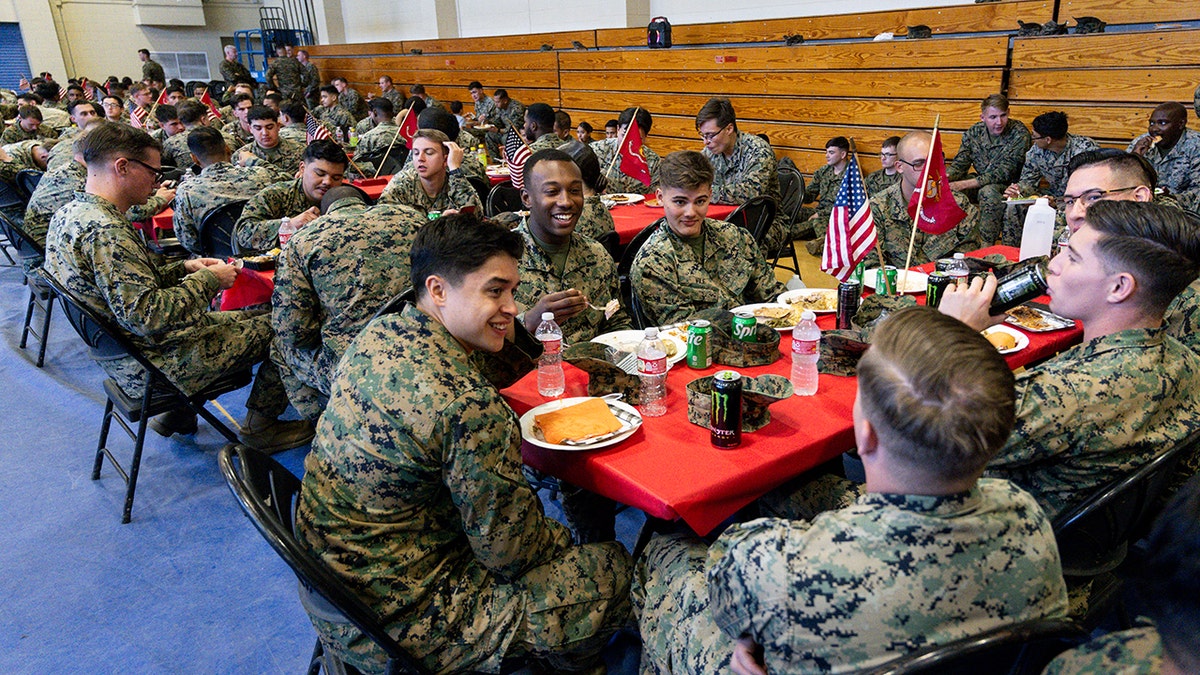 Marines eating Thanksgiving meal