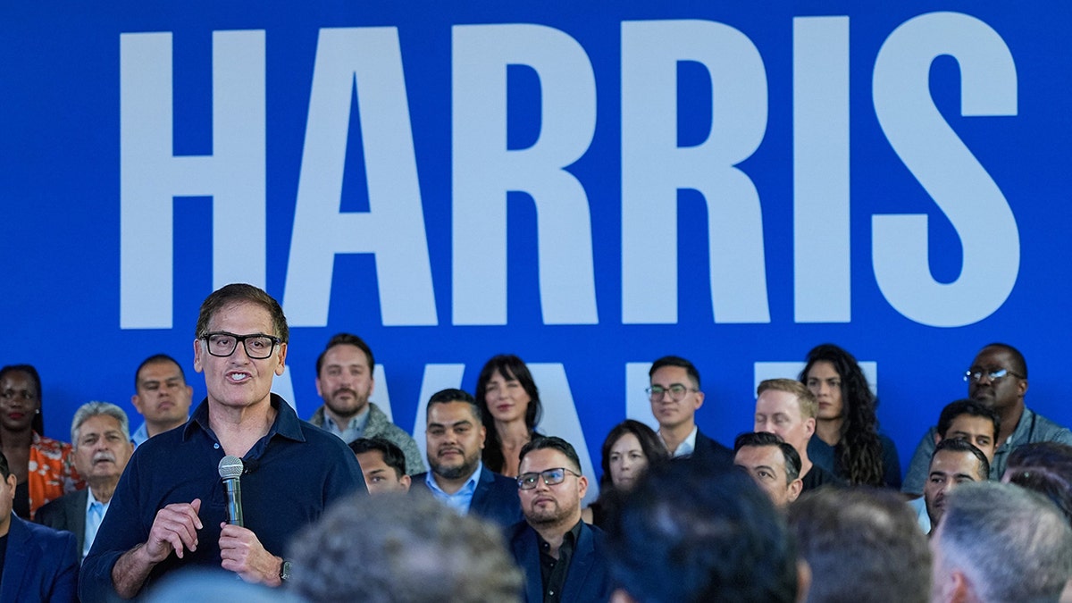 Mark Cuban campaigns for Vice President Kamala Harris, speaking to Black and Latino small business leaders at a town hall in Phoenix on Oct. 19, 2024.