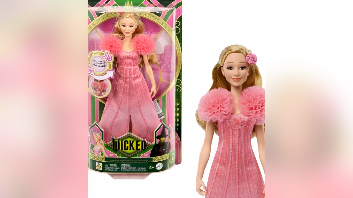 Mattel doll of Glinda from "Wicked" in a pink dress