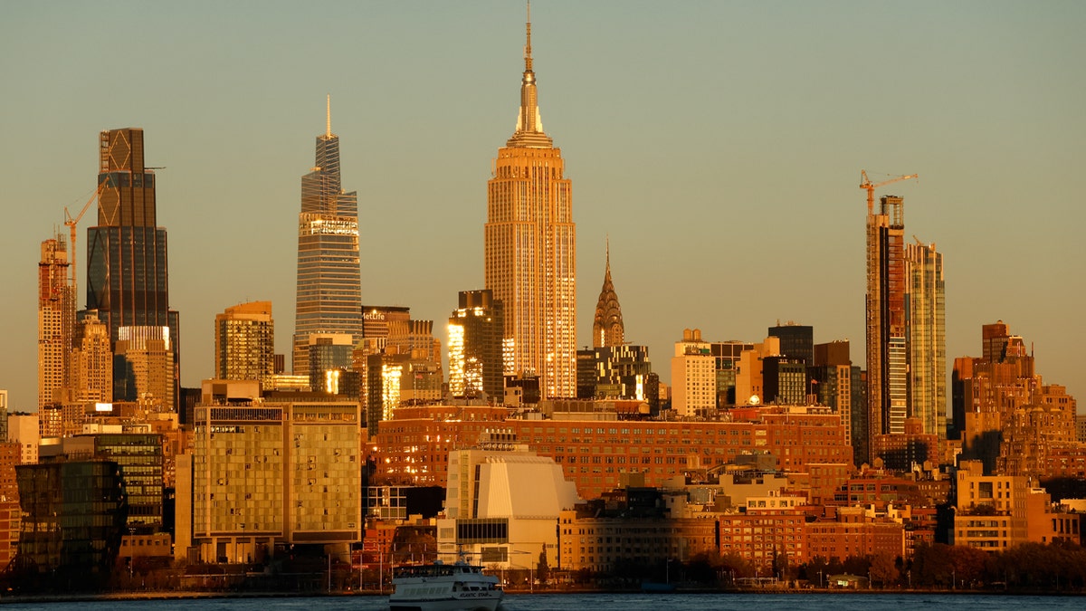 New York City skyline at sunset