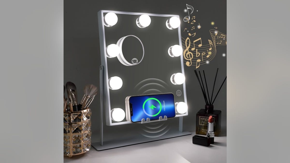 A professional makeup mirror with a charging port. 