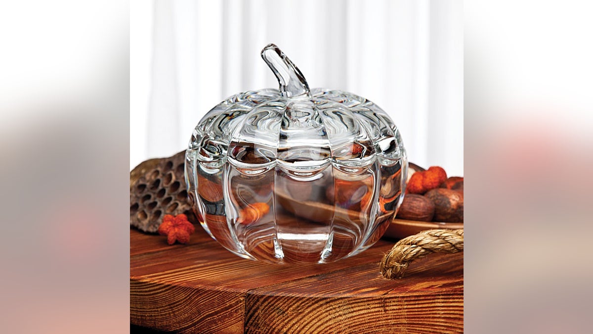 This solid  pumpkin jar easy  stores autumn  treats with a blase  touch.