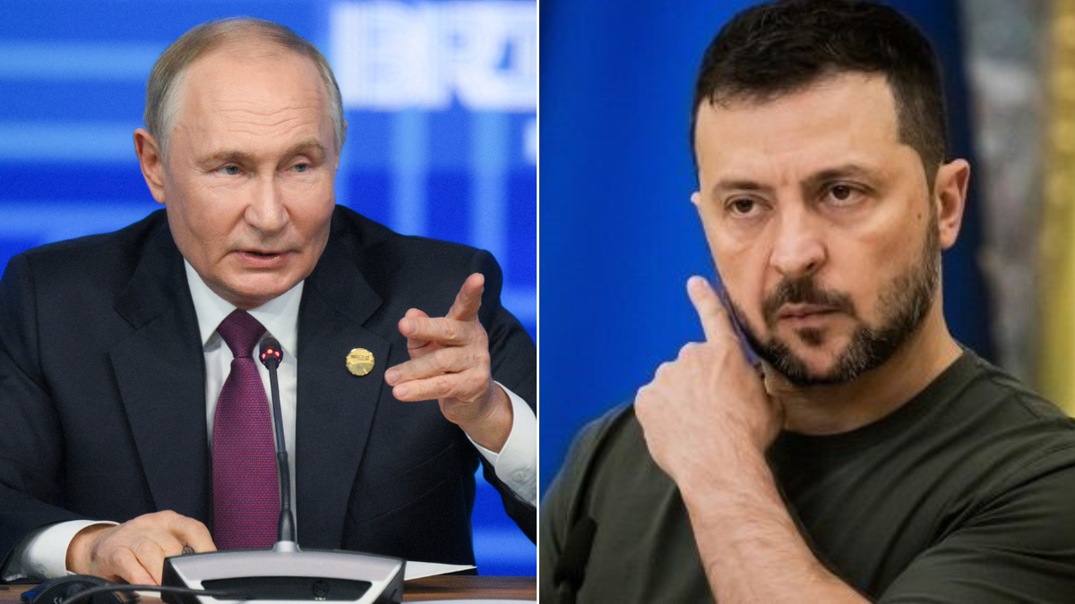 Images of Putin and Zelenskyy shown side-by-side