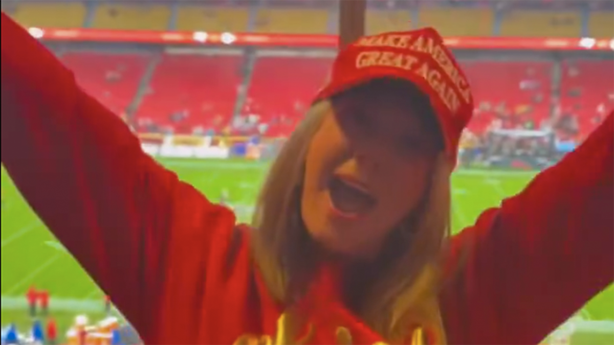 Randi Mahomes in a MAGA hat