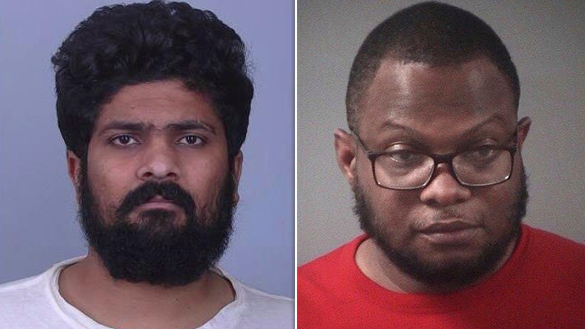 A divided  of Patel and Shand's mug shots