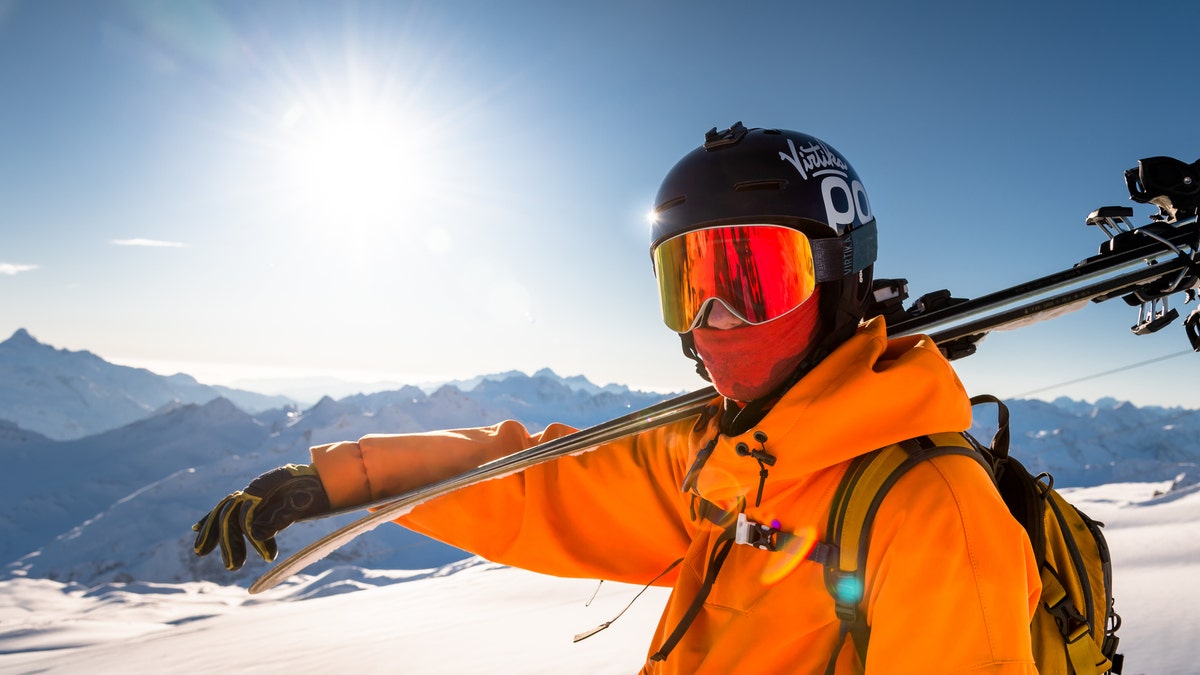 A man wearing ski goggles