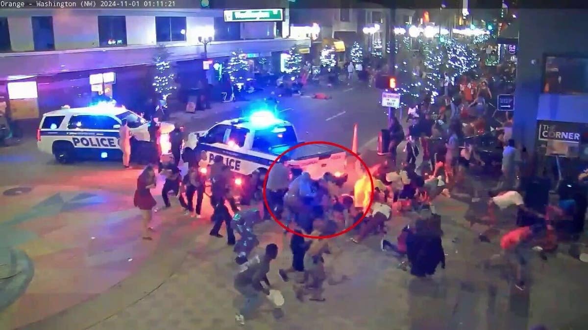 Police vehicles and people