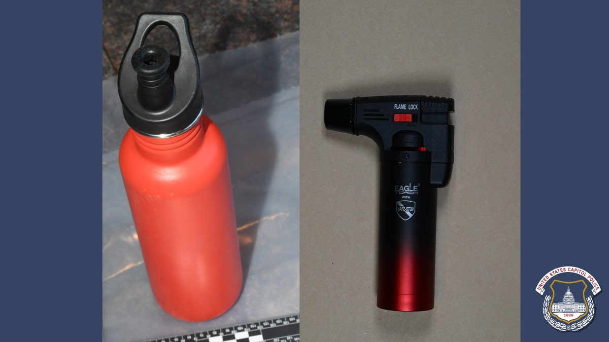 Capitol Police released a photograph  of a torch lighter and bottles of fuel