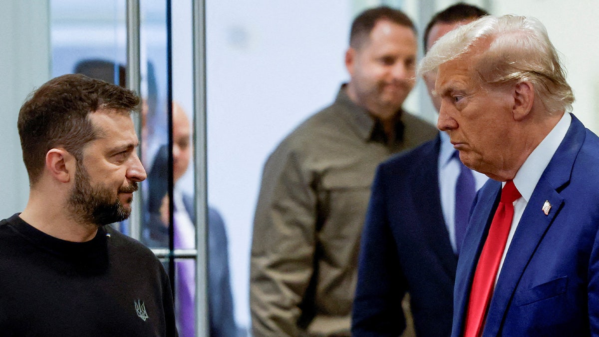 Republican presidential candidate and former US President Donald Trump and Ukraine President Voludmir Zelinski at Trump Tower in New York City, United States, September 27, 2024. Reuters/Shannon Stableton