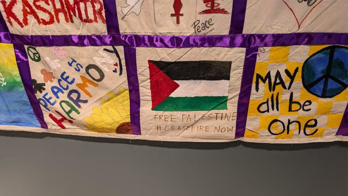 Obra de arte de las Naciones Unidas con bandera palestina