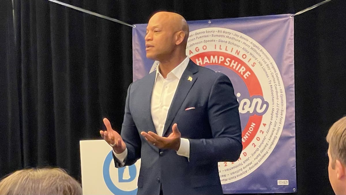 Gov. Wes Moore of Maryland speaks at the New Hampshire delegation at the Democratic National Convention, in Chicago, Illinois on Aug. 22, 2024