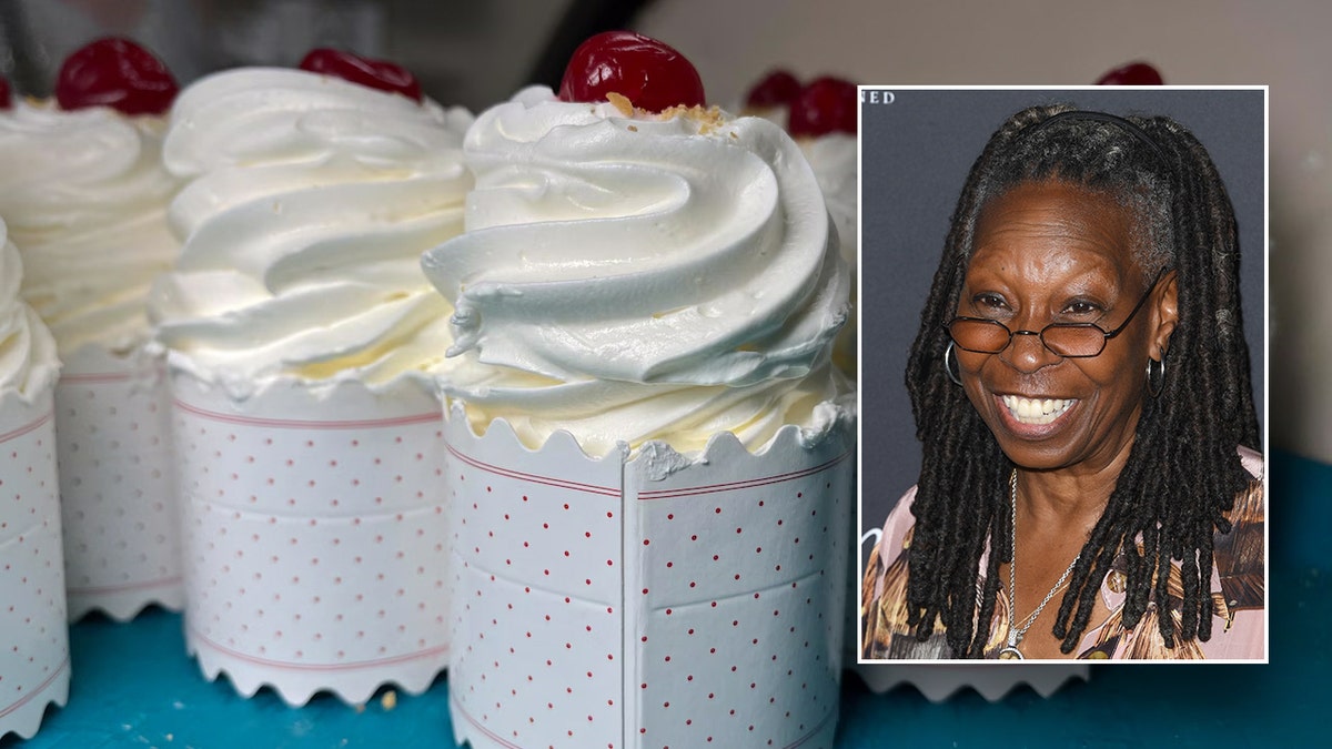 Charlotte Russe desserts, background, Whoopi Goldberg, inset