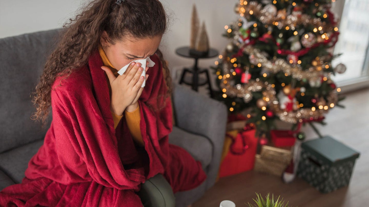 woman sick christmas