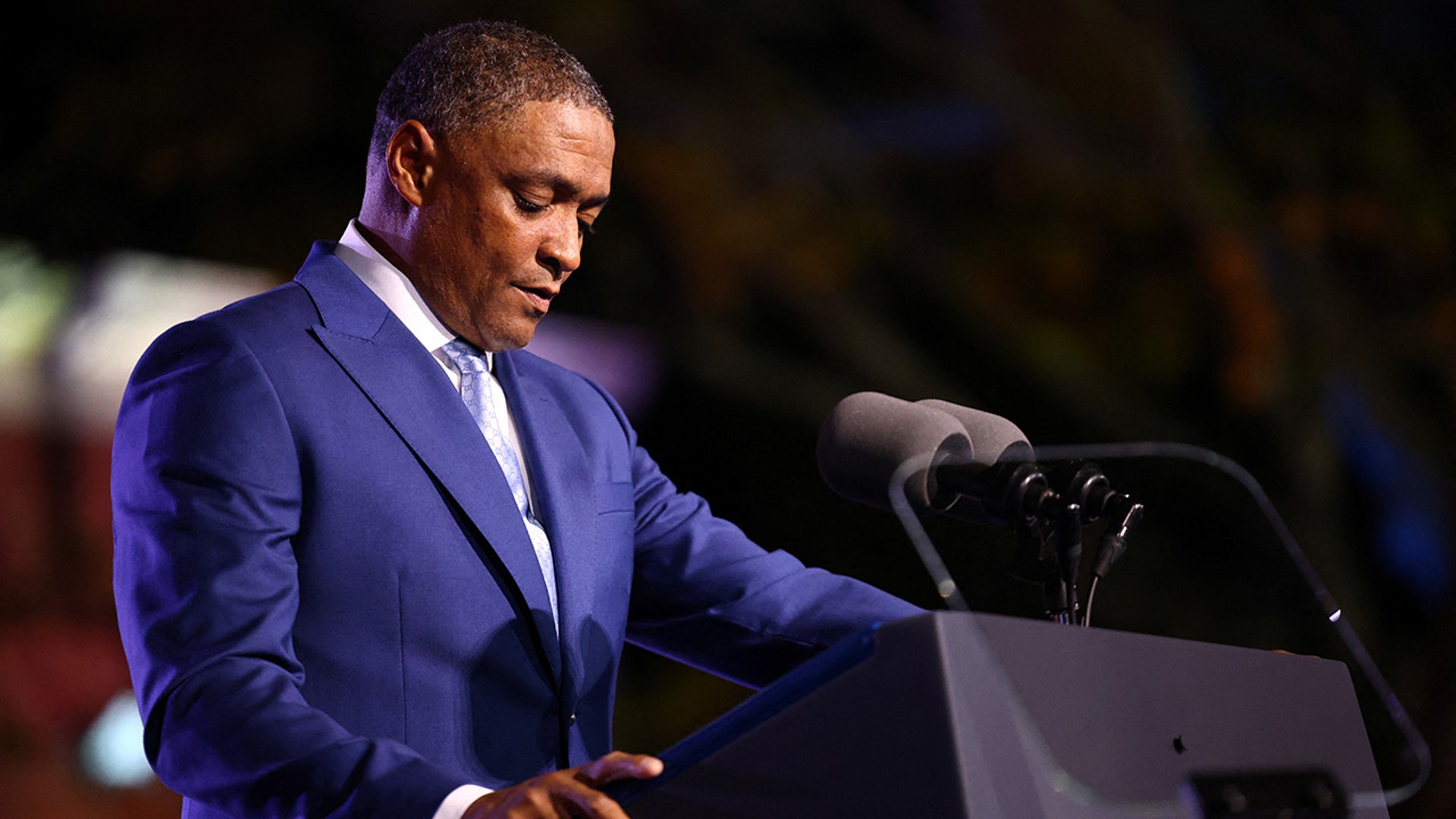 Harris campaign co-chair Cedric Richmond addresses attendees at the event held by Democratic presidential nominee Kamala Harris during Election Night