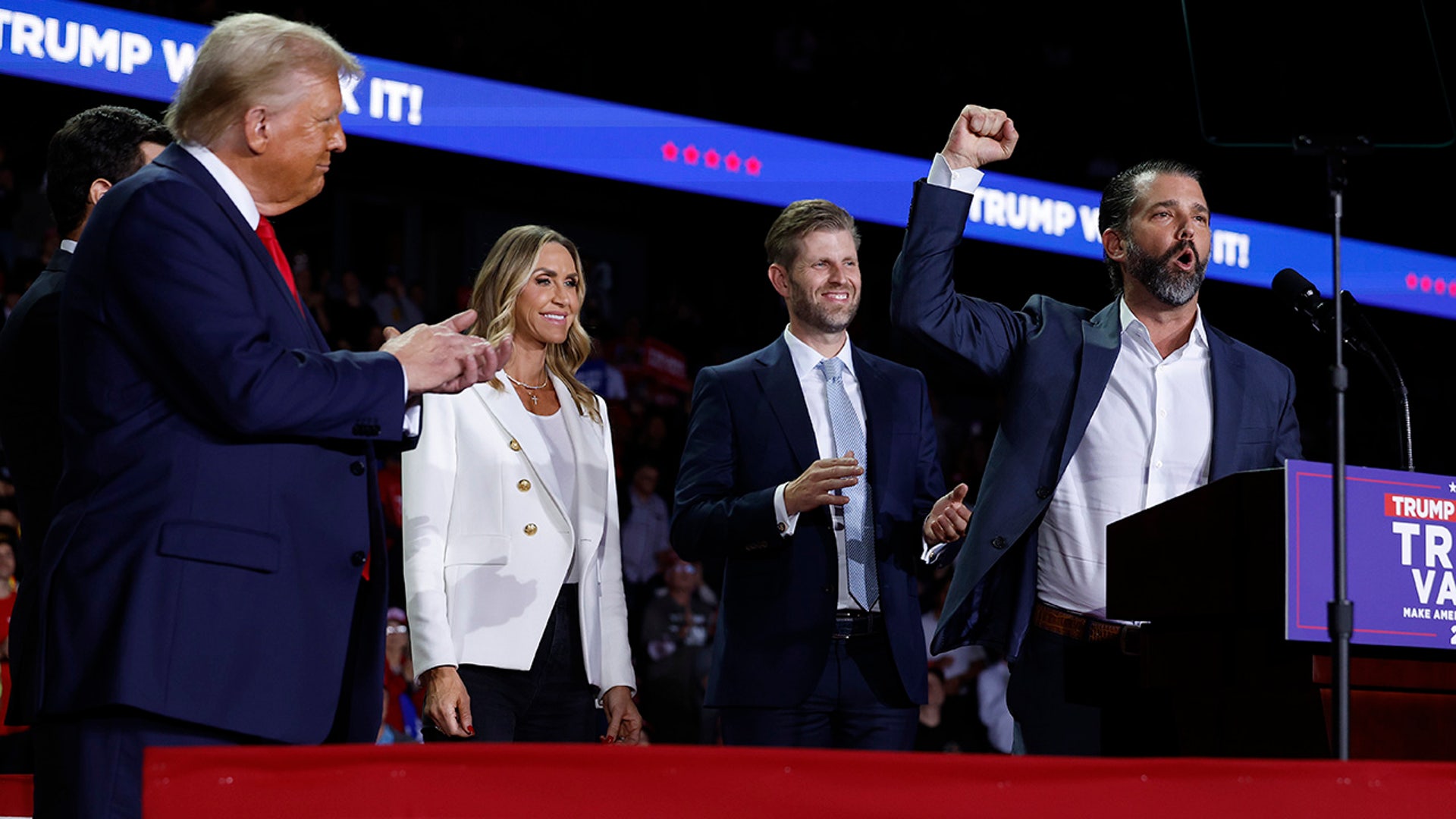 Donald Trump Jr. speaks about his father, Republican presidential nominee, former President Donald Trump