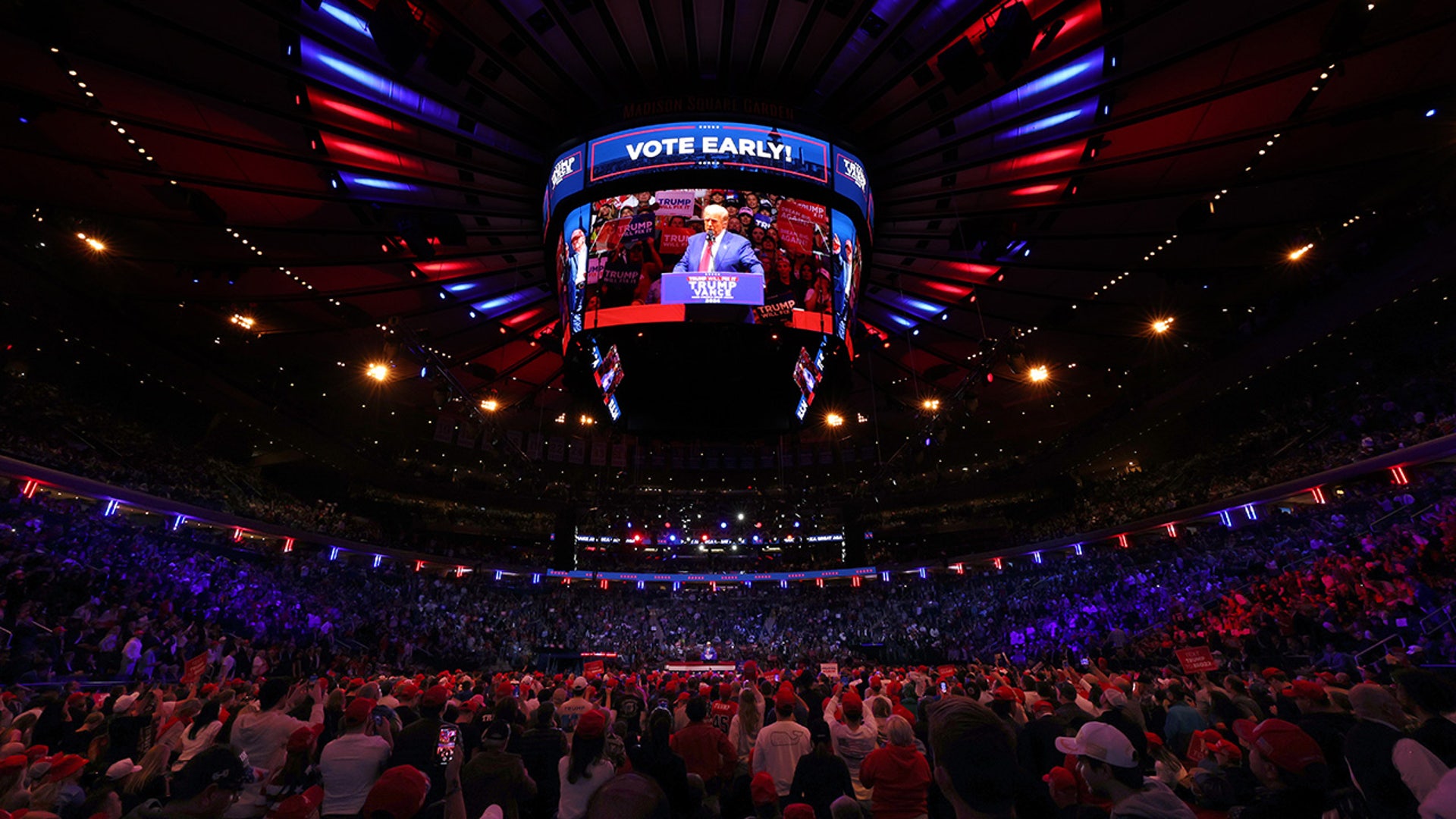 Republican presidential nominee and former President Donald Trump speaks at a campaign rally at Madison Square Garden