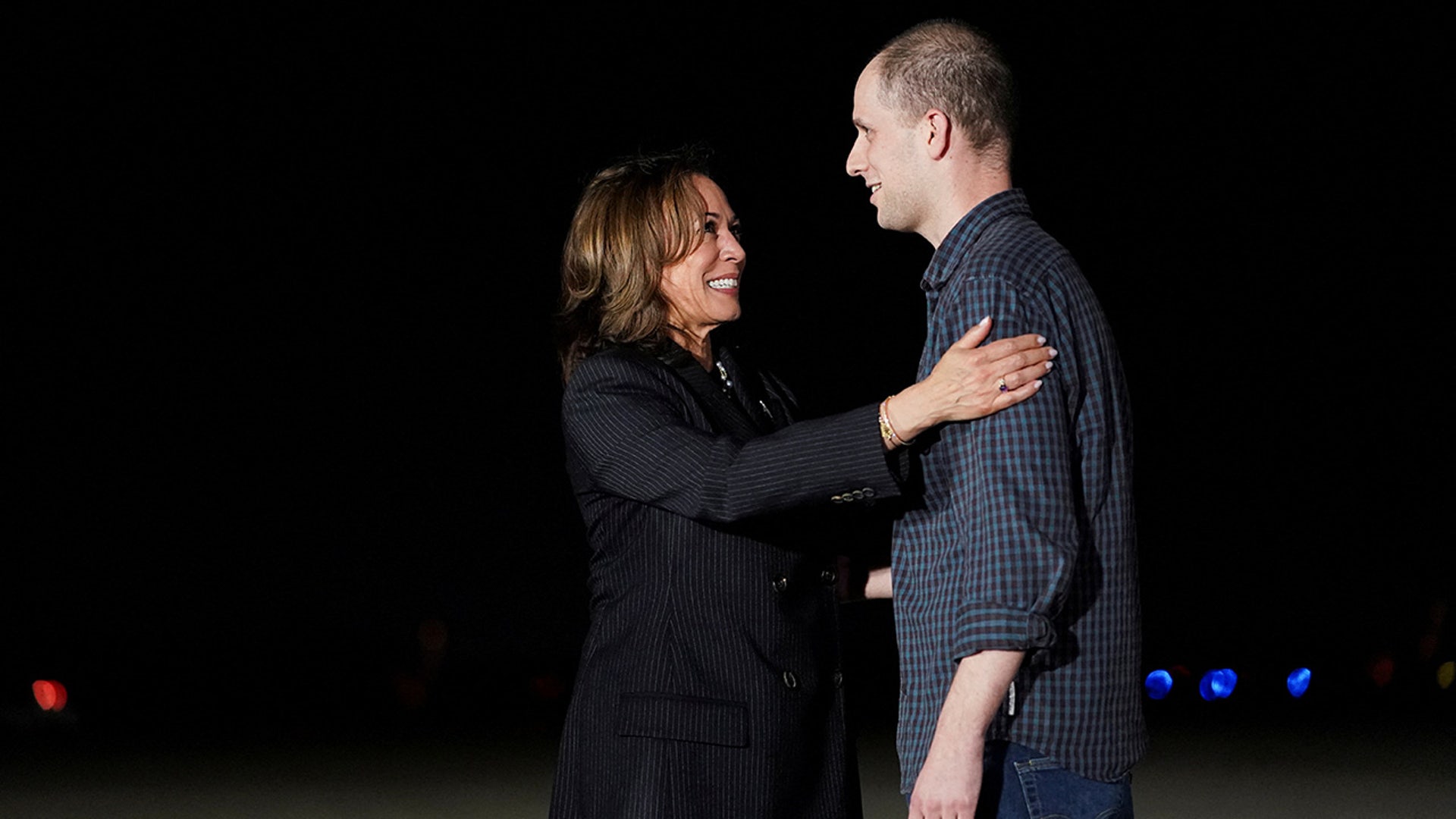 Vice President Kamala Harris greets Evan Gershkovich