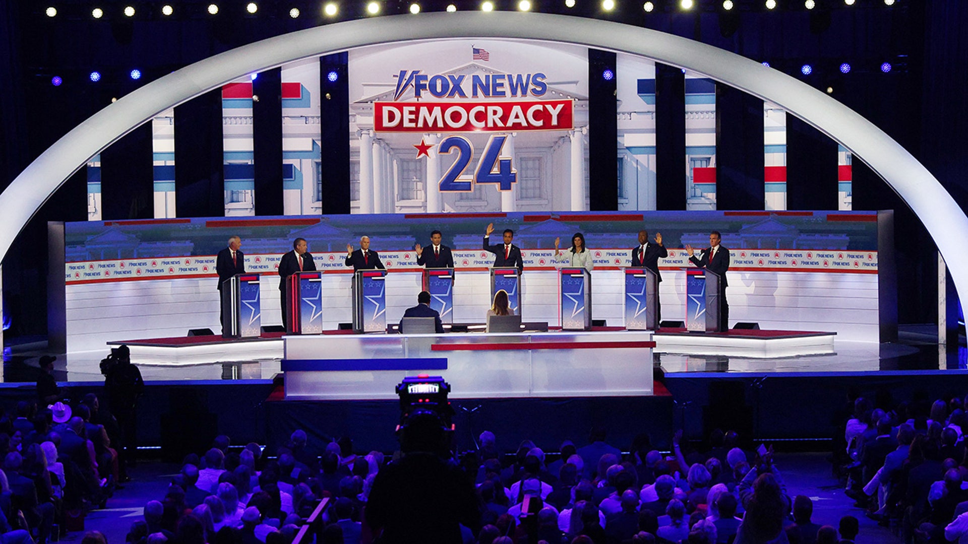 Six of the eight Republican presidential contenders on the debate stage indicate that they would support Donald Trump as their party's 2024 White House nominee