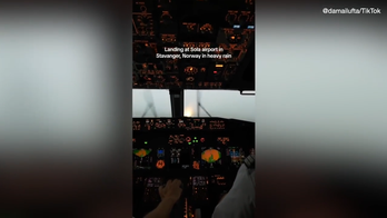 Flight attendant's viral video shows pilots landing in heavy rainstorm