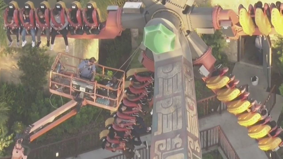 Riders caught on camera stuck in midair on California amusement park ride